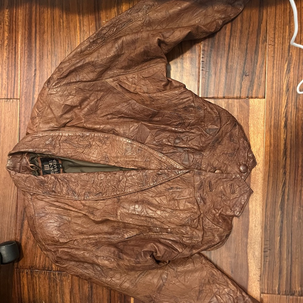 Vintage Brown Leather Bomber Jacket
